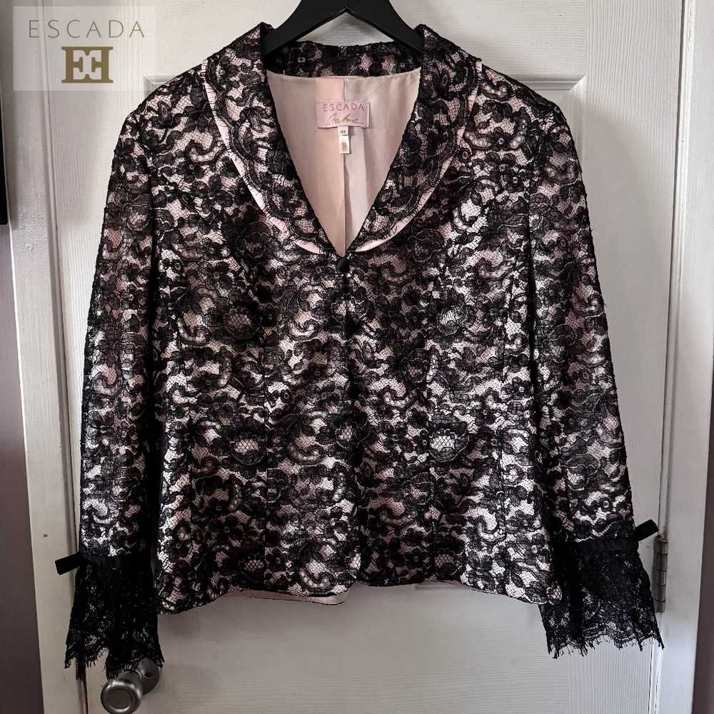 Escada Black Lace Overlay Pink Jacket